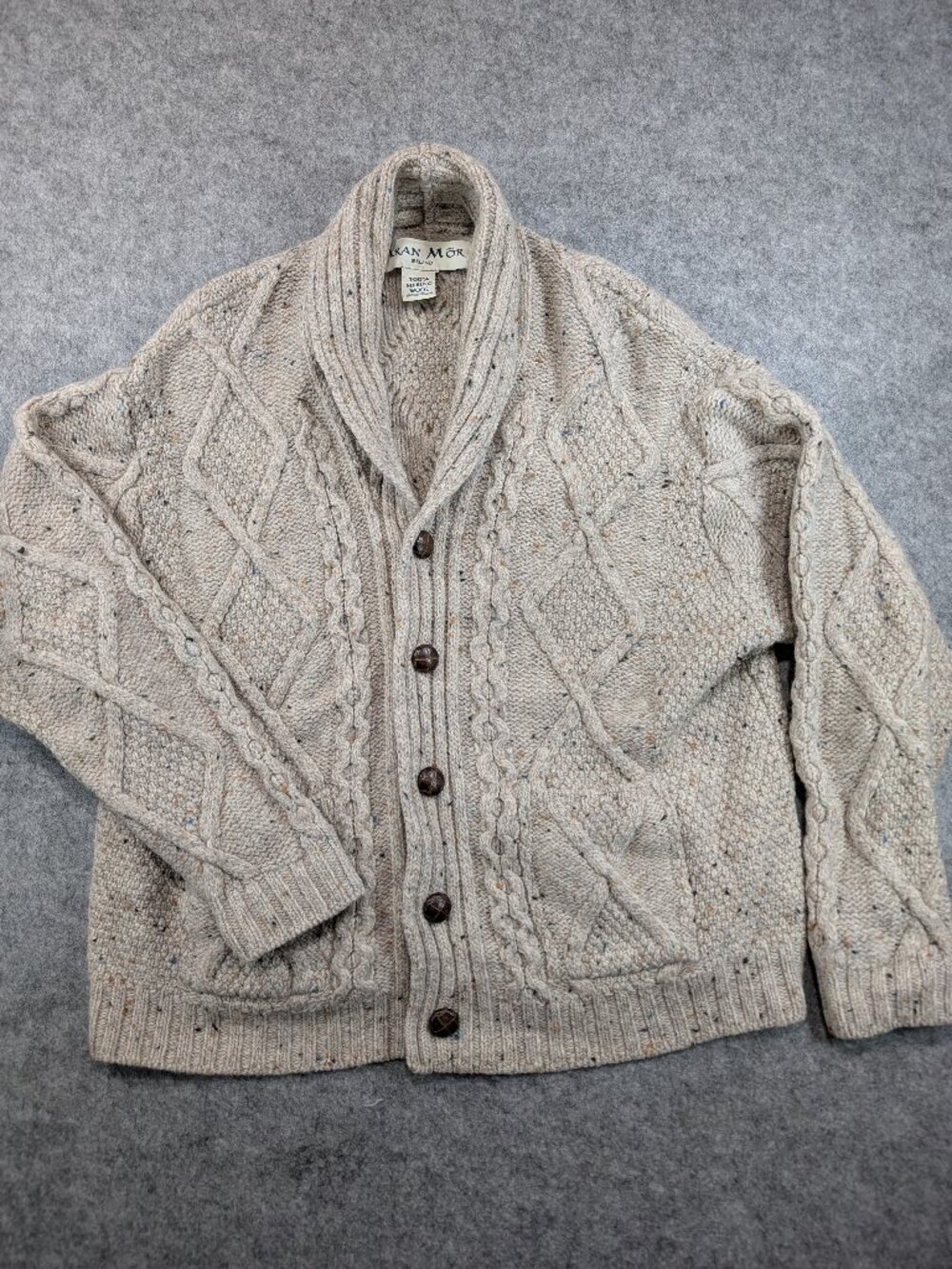 Aran Mor Made In Ireland Mens XL 100% Merino Wool Cable Knit Cardigan Sweater